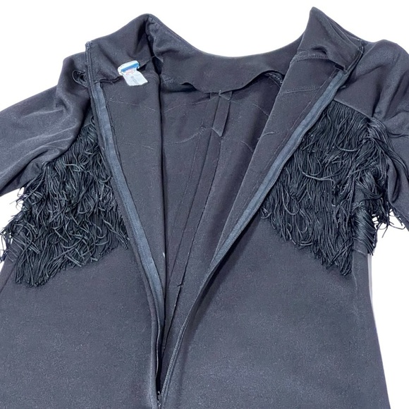 VINTAGE Long Sleeve Black Fringe Evening Gown Cocktail Dress Size 4-6 Medium - Picture 12 of 16